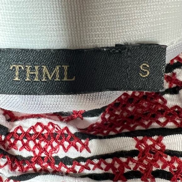 THML red and white elastic waist mini skirt size small S B96 - Picture 3 of 5